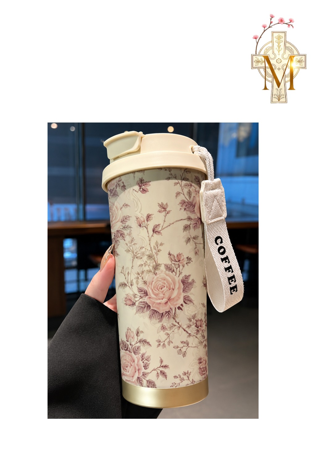 Vintage Rose Floral Travel Tumbler
