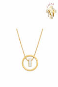Gold Circle Pendant Necklace with Crystal Accent – Modern Minimalist Elegance