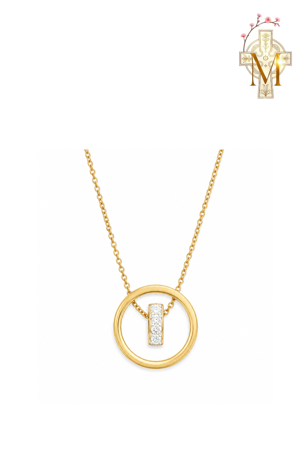 Gold Circle Pendant Necklace with Crystal Accent – Modern Minimalist Elegance