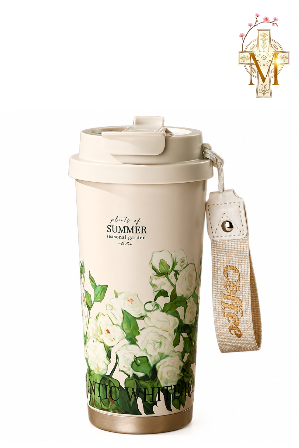 Ivory Bloom Travel Tumbler